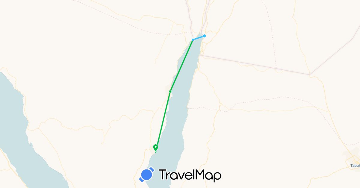 TravelMap itinerary: driving, bus, boat in Egypt, Jordan (Africa, Asia)